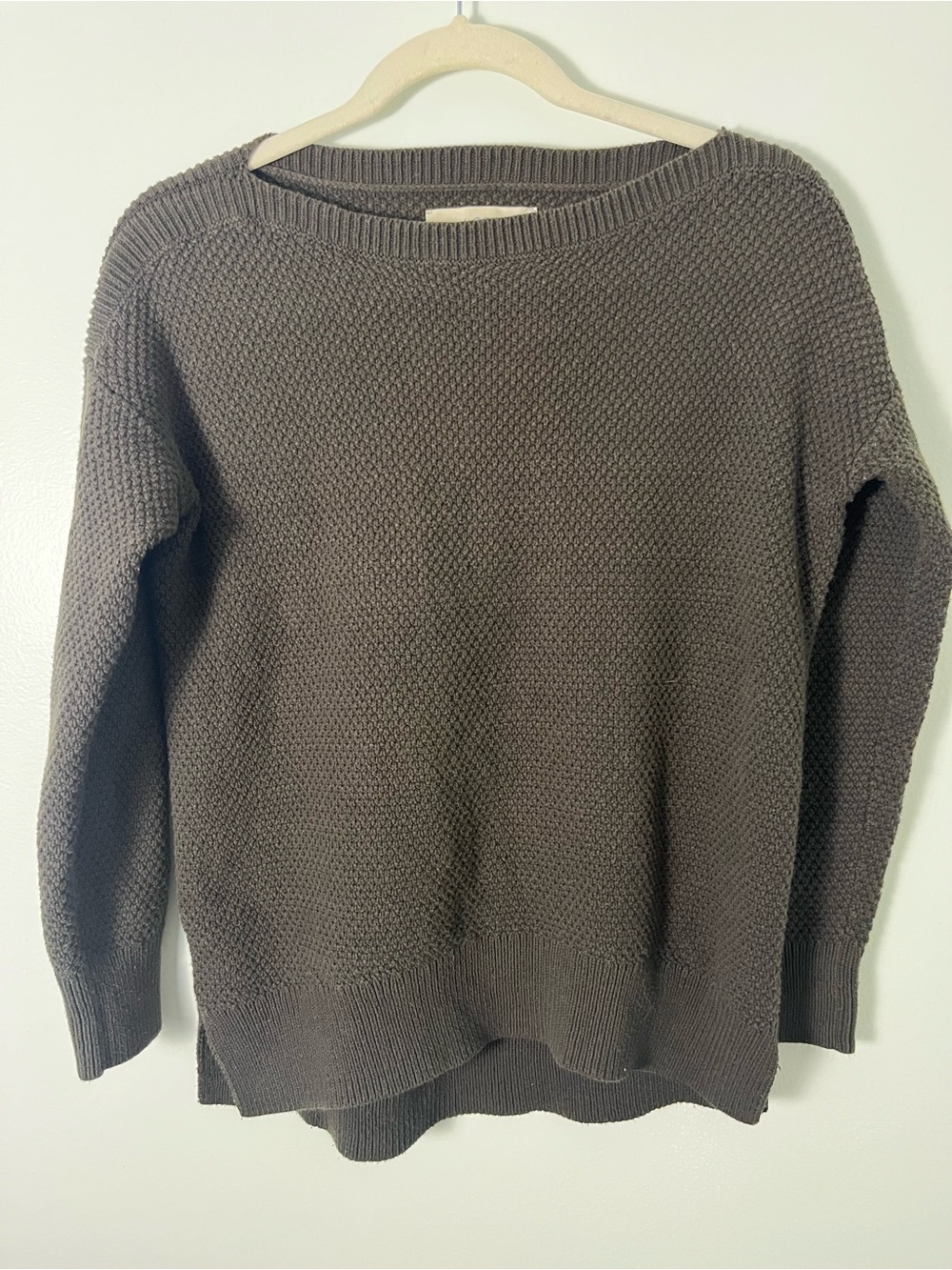 LOFT Olive Gray Textured Crewneck Sweater
